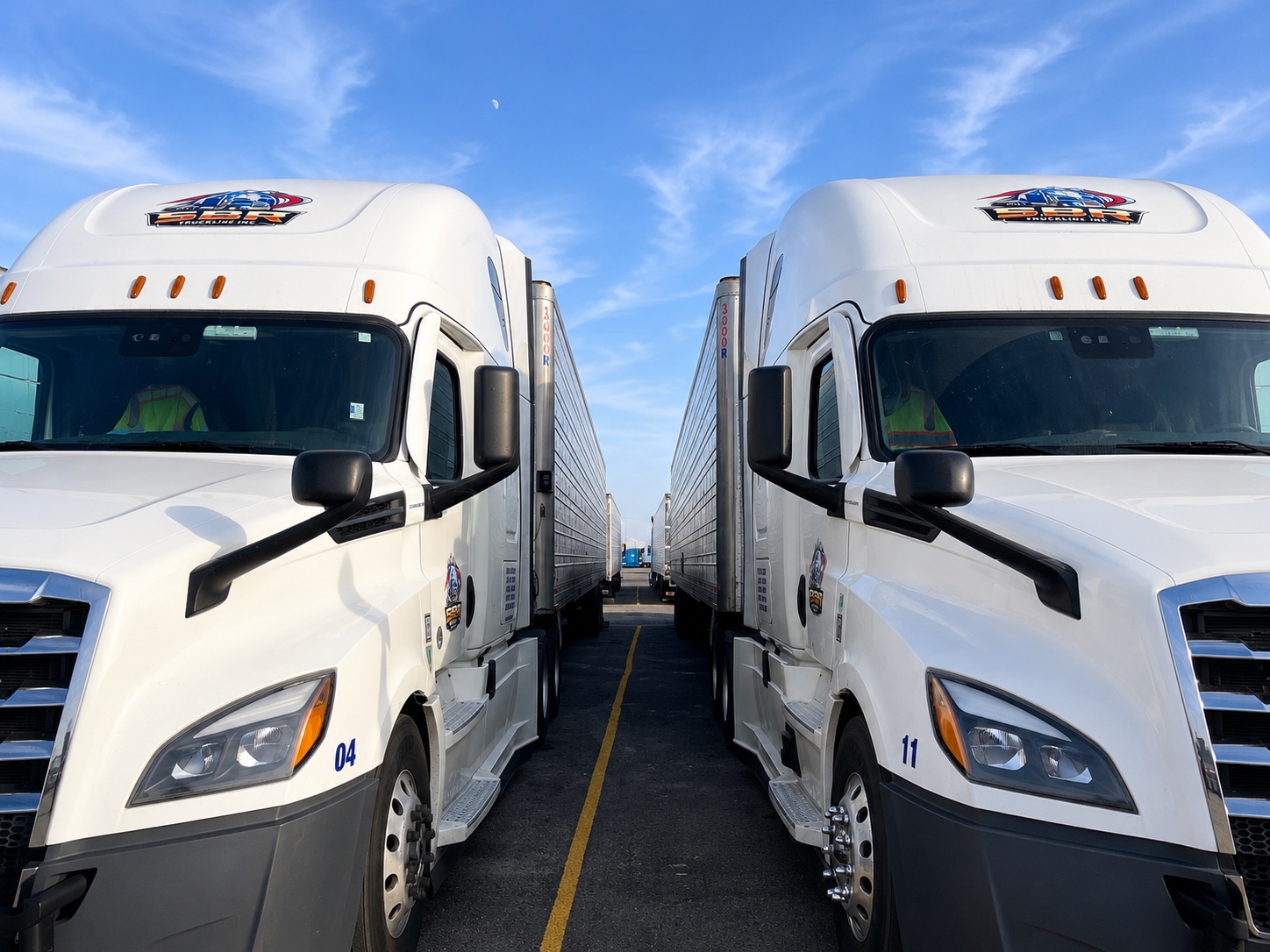 SBR Truckline tractors and dry van trailers in the fleet yard
